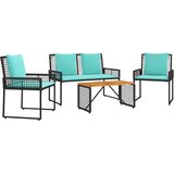  Set vanjskog namještaja s jastukom 4 pcs Crna i Tirkizna | shoptok.hr
