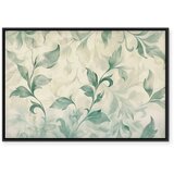  Slika - Watercolor Botanical Motif Delicate Green-Beige Leaves 90x60 U crnom drvenom okviru | shoptok.hr