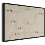  Slika - Race - Colorful Cars on a Road on a Beige Background with Inscriptions 90x60 U crnom drvenom okviru | shoptok.hr