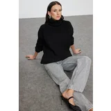 Trendyol Black Wide Fit Soft Textured Basic Knitwear Sweater