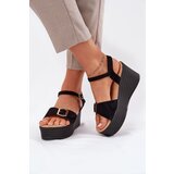 Boto Wedge Sandals For Women With Buckle Black Liniella | shoptok.hr