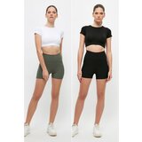 Trendyol 2-Pack Black-Khaki Gathering Sports Shorts Tights | Shoptok.si