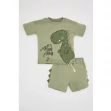 Defacto Baby Boy Dinosaur Printed Cotton 2 Piece T-Shirt Shorts Set