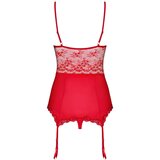 Obsessive Lovica - čipkasta majica s podvezicama i tange (crvena) - L/XL | shoptok.hr