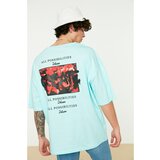 Trendyol Light Blue Men's Oversize Fit 100% Cotton Printed Short Sleeved T-Shirt Cene