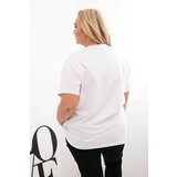Kesi Włoski Women's Cotton Plus Size Blouse with Feather Motif white + pink | Shoptok.si