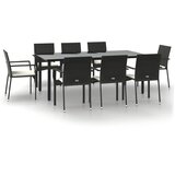  9-dijelni vrtni blagovaonski set s jastucima crni od poliratana Crna Dužina stola 200 cm | Shoptok.si