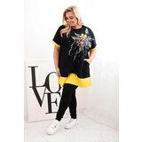 Kesi Włoski Plus Size women's tunic with floral pattern and decorative pearls yellow | shoptok.hr