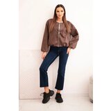Kesi Włoski Women's jacket with a zipper and puffed sleeves brown | Shoptok.si