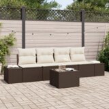 vidaXL 5-delni vrtni sofa set z blazinami rjav poli ratan | Shoptok.si