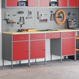 vidaXL Set radnog ormara i stola od 4 komada, crveno, drvo i čelik | shoptok.hr