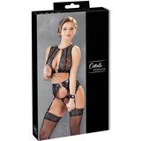 Cottelli Bondage - komplet donjeg rublja od sjajne pruge od čipke (4 komada) - M | shoptok.hr