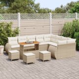 vidaXL 13-delni vrtni sofa set z blazinami bež poli ratan akacija | Shoptok.si