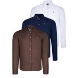 Dewberry TRIPLE SET G674 MENS SHIRT-NAVY BLUE-WHITE-EARTH | shoptok.hr
