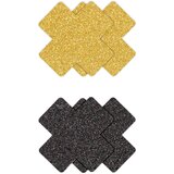 Ns Novelties Pretty Pasties Glitter Cross Black Gold 2 Pairs Cene
