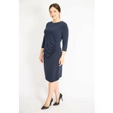 Şans Women's Navy Blue Plus Size Waist Draped Capri Sleeve Dress Cene