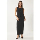 Happiness İstanbul Women's Black Knitted Vest Skirt Set