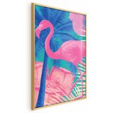  Plakat - Pink Flamingo - abstract flamingo against a background of palm trees and ice cubes 40x60 Zlatni okvir | shoptok.hr