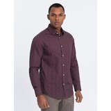 Ombre Men's cotton patterned SLIM FIT shirt - maroon Cene