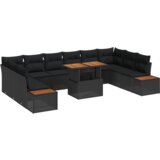vidaXL 11-delna vrtna jedilna garnitura z blazinami črn poli ratan acacia | Shoptok.si