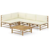 The Living Store Vrtna garnitura s kremno belimi blazinami 5-delna bambus - Vrtna Počivalna Garnitura, (21478613) | Shoptok.si