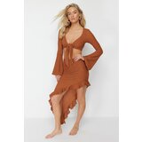 Trendyol Brown Fitted Woven Tied Blouse Skirt Set | Shoptok.si