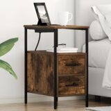 vidaXL Nočna omarica Dimljeni hrast 30 x 48 x 61 cm Konstruiran les | Shoptok.si