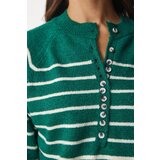  Women's Dark Green Ecru Button-down Collar Knitwear Sweater | Eponuda.ba