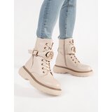 Shelvt Beige lace-up ankle boots for women | shoptok.hr