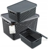 KADAX Košara s pokrovom, komplet plastičnih košar, 3 kosi, siva, (5000355793) | Shoptok.si