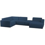 Scandic Temno modra kotna sedežna garnitura iz tkanine bouclé (v obliki črke "U") Roxy – | Shoptok.si
