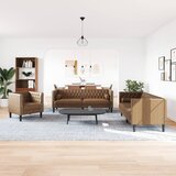 vidaXL Chesterfield garnitura od 3 dijela s jastucima smeđa umjetna koža - Smeđa 3 | shoptok.hr