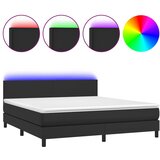 The Living Store Box spring postelja z vzmetnico LED črna 160x200 cm um. usnje - Box Spring Postelja, (21503619) | Shoptok.si