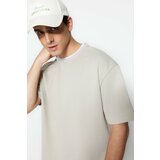 Trendyol Limited Edition Stone Men's Relaxed/Comfortable Cut Knitwear Taped Short Sleeve Textured Pique T-Shirt Cene