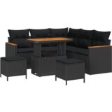 vidaXL 8-dijelni set vrtnih kauča s jastučićima Crni poli ratan akacija, 3-dijelni set vrtne blagovaonice s jastučićima Crni poli ratan akacija | shoptok.hr