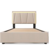 Lumor Oblazinjena postelja 90x200 cm iz lana - Z 2 predaloma + LED + lesenimi letvicami - Bež, (22155846) | Shoptok.si
