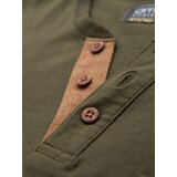 Ombre Men's T-shirt with button neckline and suede trim - dark olive | Shoptok.si