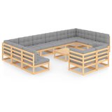 The Living Store Vrtna sedežna garnitura 13-delna z blazinami trdna borovina - Vrtna Sedežna Garnitura, (21459599) | Shoptok.si