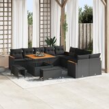 vidaXL 13 delni vrtnu kavč set z blazinami Črn Poli ratan Acacia | Shoptok.si