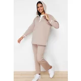 Trendyol Stone Hooded Stripe Detailed Diver/Scuba Knitted Bottom-Top Suit