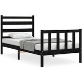 The Living Store Posteljni okvir z vzglavjem črn 100x200 cm trden les - Posteljni Okvir, (21524398) | Shoptok.si