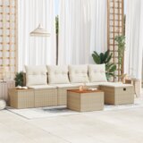 vidaXL 6 delni set vrtne garniture s blazinami, bež poli ratan | Shoptok.si