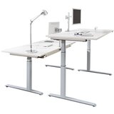 eurokraft pro P12 - pisalna miza, bela / aluminijasto srebrna, podnožje v obliki črke c, električna nastavitev višine, šxg 1600 x 800 mm | Shoptok.si