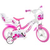 Dino Bikes Flappy 12” otroško kolo s košarico in sedežem za punčko v roza-beli barvi - kolo | Shoptok.si