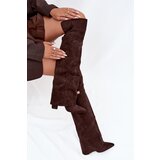 Boto Insulated boots with rolled top Over the knee block heel chocolate Serelle | Shoptok.si