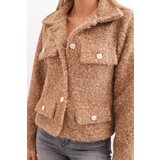 Kesi Włoski Women's jacket with fluffy wool texture and decorative buttons camel | Eponuda.ba