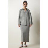  Women's Gray Polo Neck Stylish Knitwear Sweater Skirt Suit | Shoptok.si