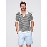 Ombre Men's knitted buttonless polo shirt with navy stripes - black and white | Shoptok.si