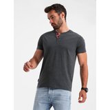 Ombre Men's t-shirt with unbuttoned round henley neckline - black Cene