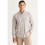AC&Co / Altınyıldız Classics Men's Coffee-White Slim Fit Slim Fit Button-down Collar Cotton Striped Shirt Cene